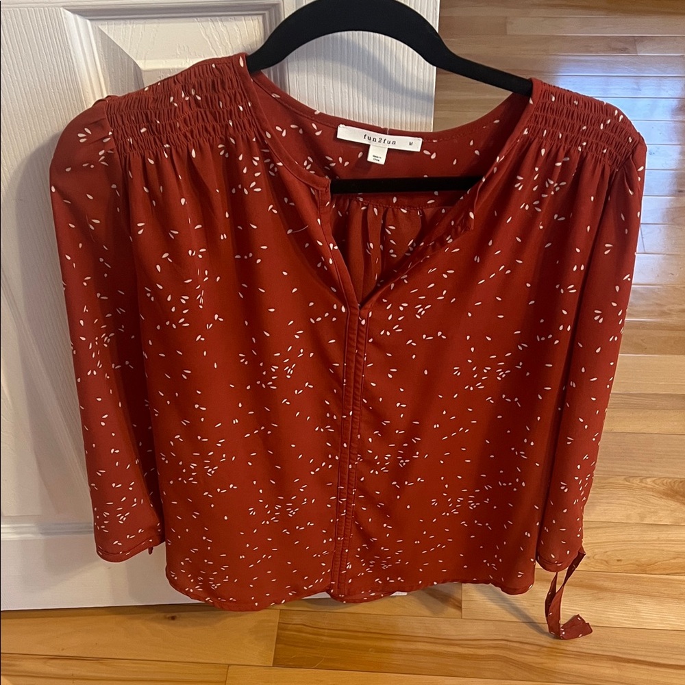 Fun 2 Fun Red Blouse with White Patterns